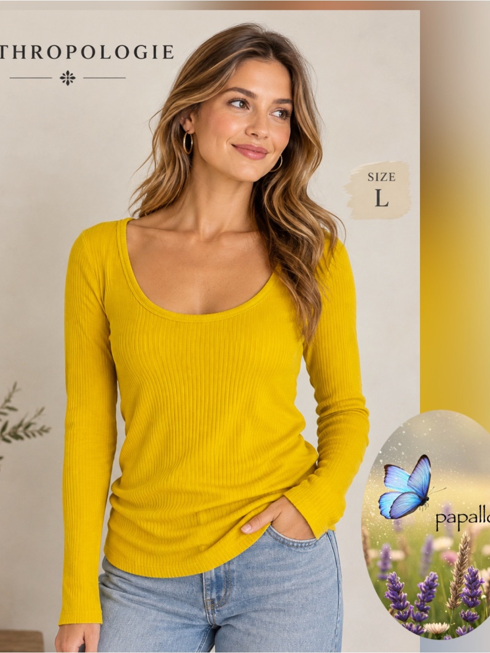 NWT Anthropologie Ribbed Mustard Sz L Stretch Slimming material